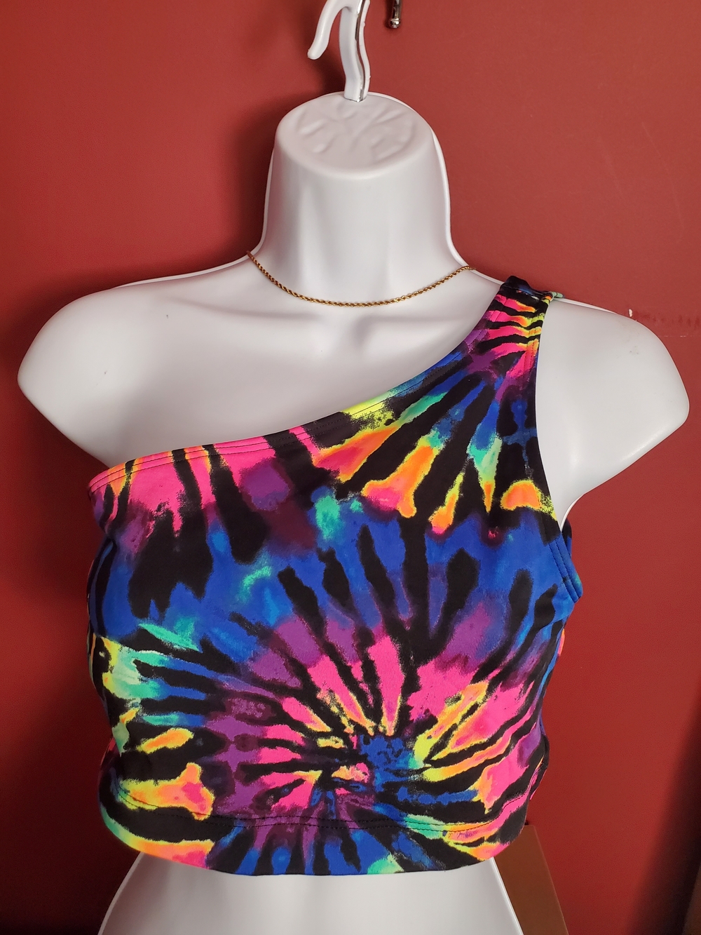 VS Pink One-Shoulder Neon Tie-Dye Crop Top - Multicolor
